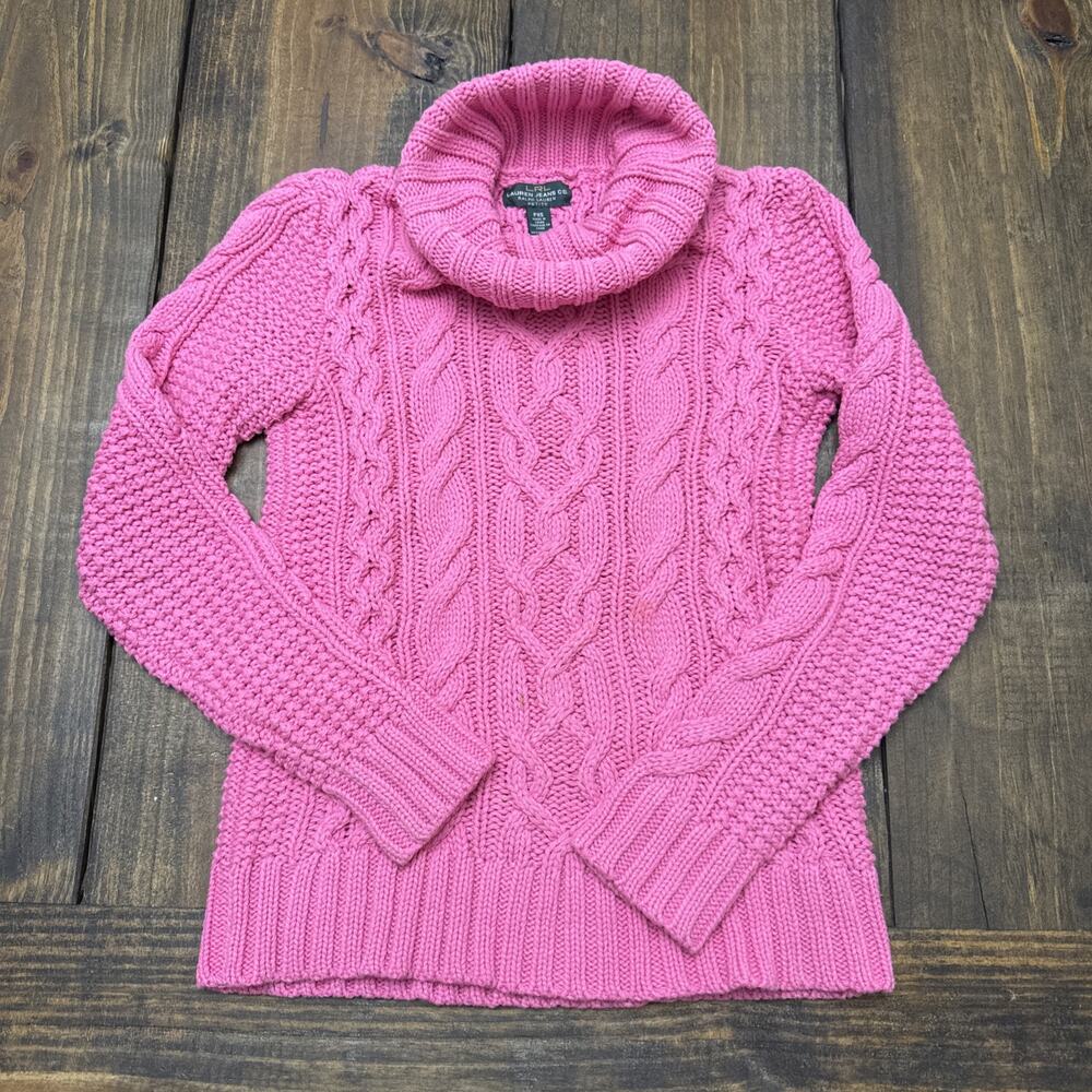 Lauren Ralph Lauren pink turtleneck sweater cotton/ Acrylic cable knit PXS‎